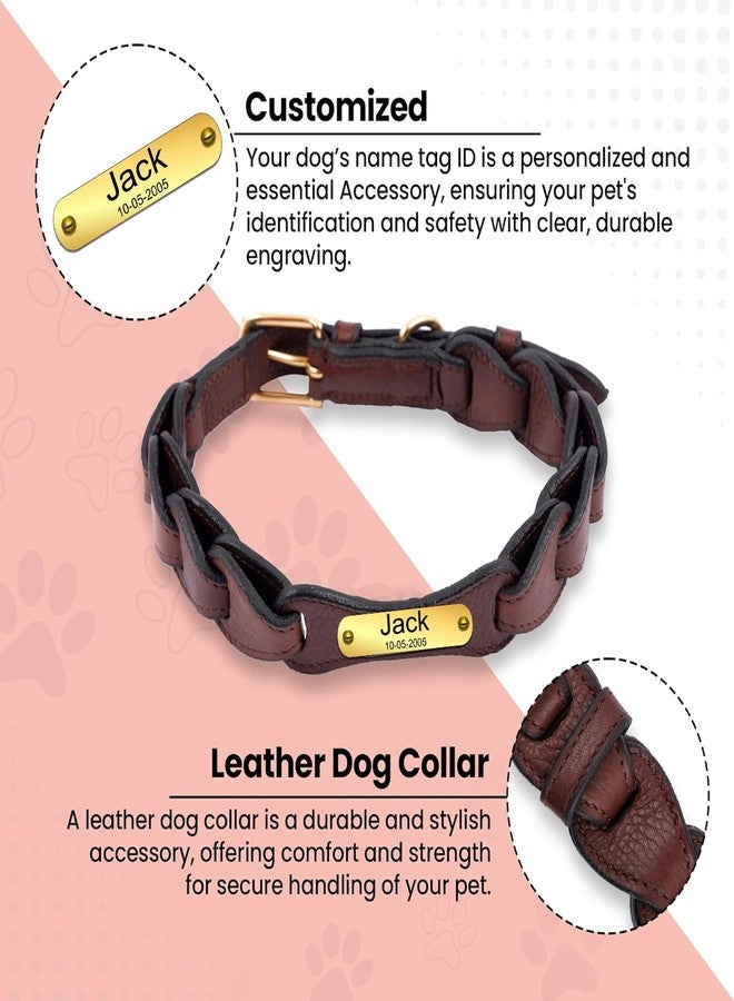 ADIL'S Adil’S Soft Leather Personalized Dog Collar for Large Medium Small Dogs Neck Collar with Personalized Dog Name in Neck Size 20'' to 24'', Size: L Color: Chestnut - Image 4